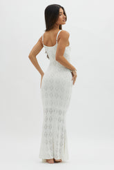 Raven Cami Strap Crochet Maxi Dress White